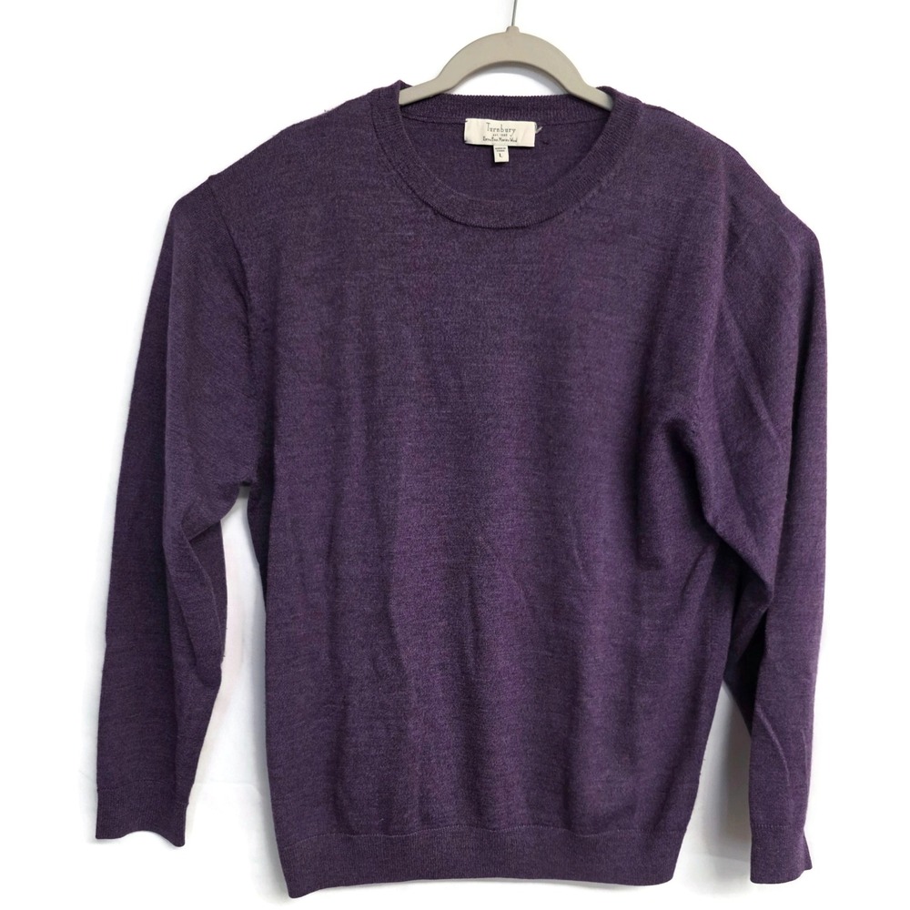 Turnbury Mens Extra Fine Merino Wool Crewneck Sweater Purple Large